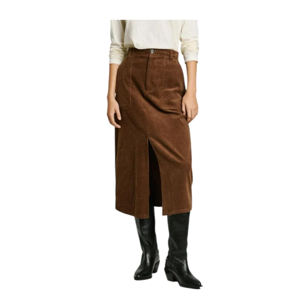 Pepe Jeans Retro Bruine Ribfluwelen Rok Brown Dames
