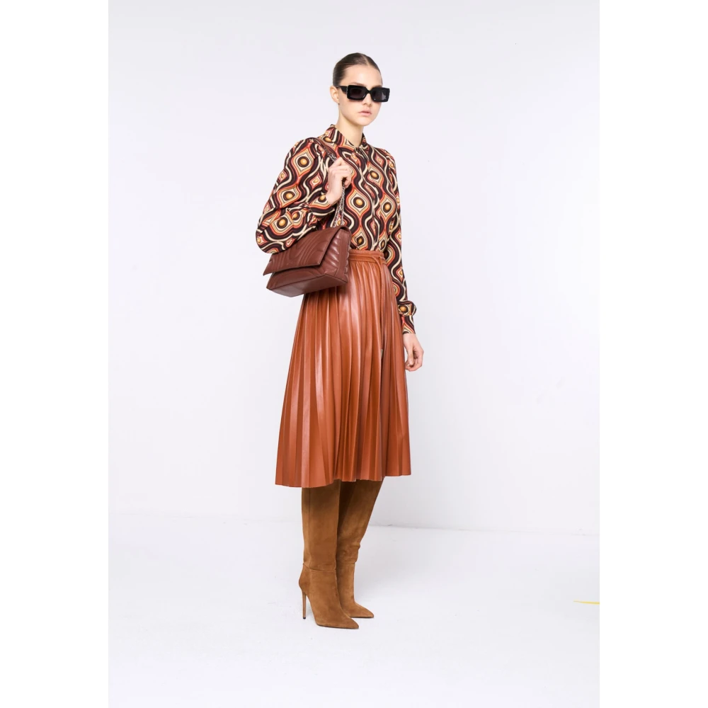 Silvian Heach Bruin Brandy Midi Geplooide Rok Brown Dames