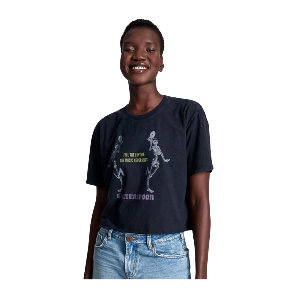 One Teaspoon Women's Blue T-Shirts, 2XS, Printed T-Shirt
