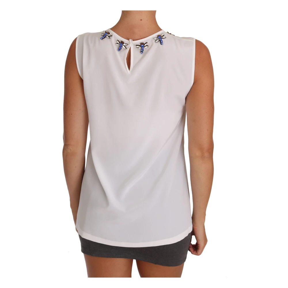 Dolce & Gabbana Elegante mouwloze zijden blouse met versiering White Dames