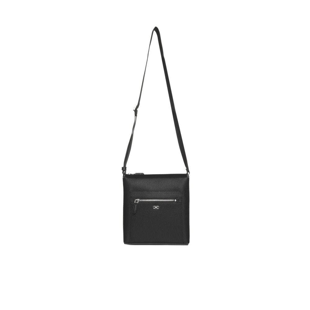 Salvatore Ferragamo Zwarte leren messenger tas met logoplaat Black Heren