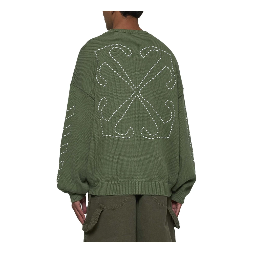 Off White Groene Katoenmix Trui met Ronde Hals Green Heren