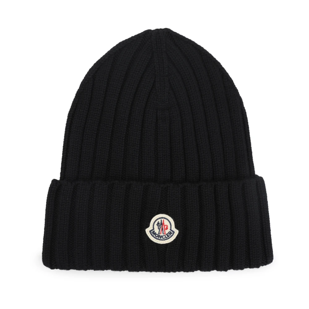 Moncler Virgin Wool Beanie - Female - Accessories - Black - One Size - Accessories