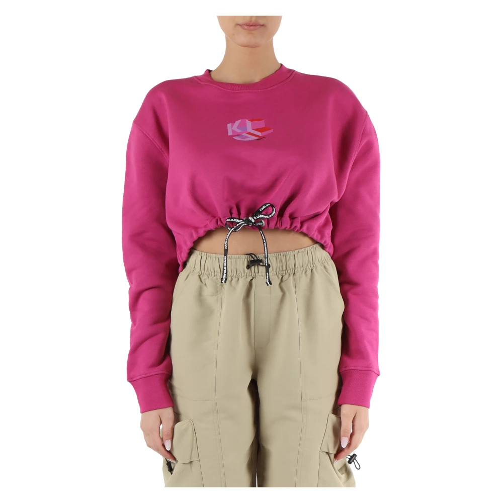 Karl Lagerfeld Gecropte katoenen sweatshirt met logoprint Pink Dames