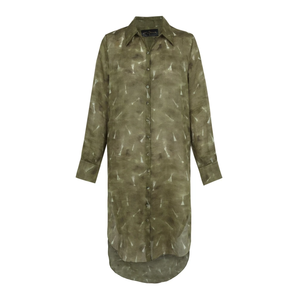 Cortana Tunics, Female, Xs, Rami, Long Ramie Shirt With Pua Print Green