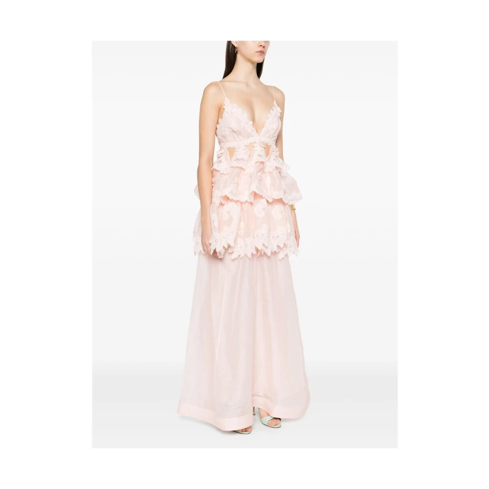 Zimmermann Roze V-hals Jurk met Verstelbare Bandjes Pink Dames