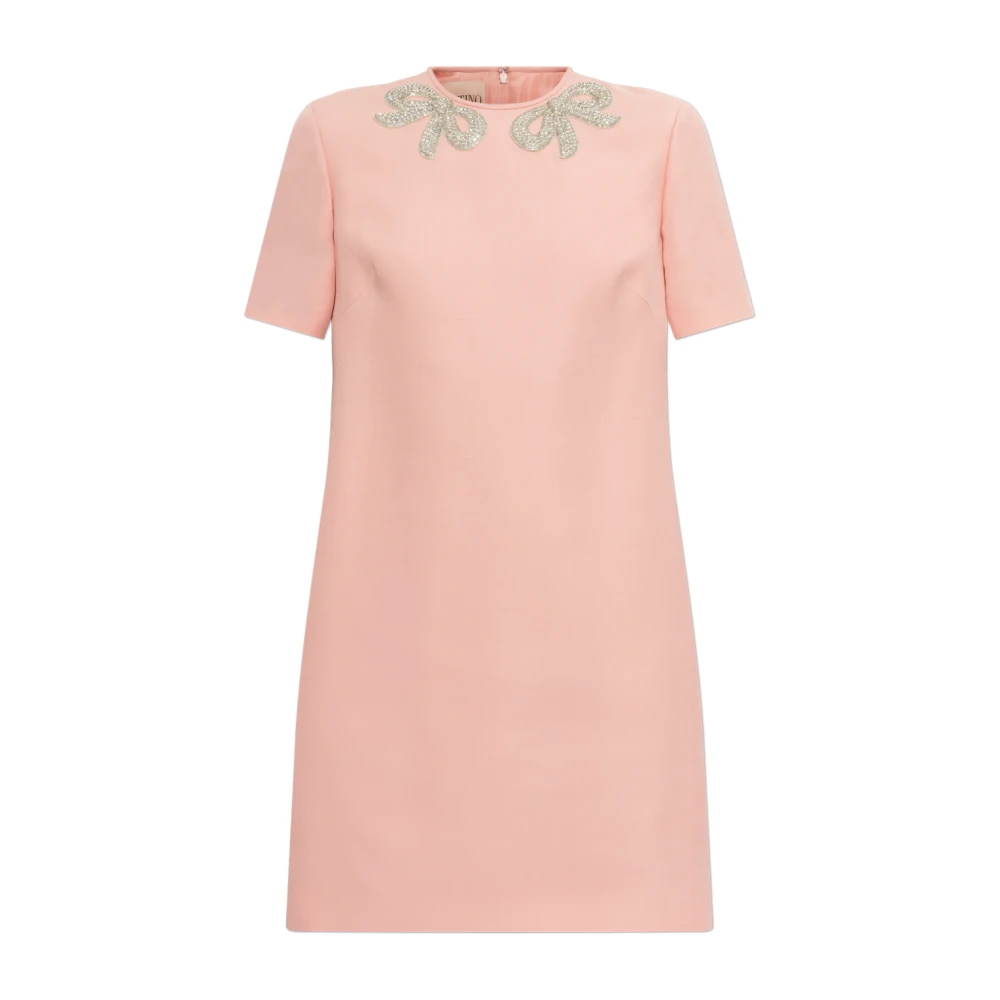 Valentino Garavani Vrouw Roze Kleedjes Dames, 2XS, Wol, Jurk Met Glinsterende Versieringen Bij De Halslijn