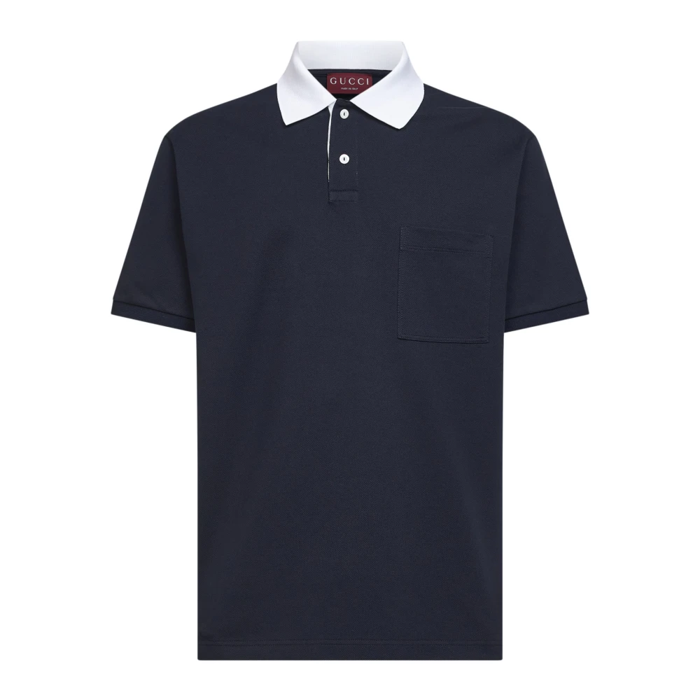Gucci Men's Blue Stretch Cotton Piquet Polo Shirt