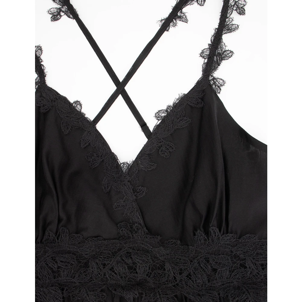 Ermanno Scervino Bloemenkant Lange Jurk met Gerimpeld Ontwerp Black Dames