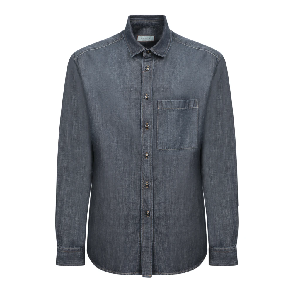 Canali Blauwe Denim Overshirt met Borstzak Blue Heren
