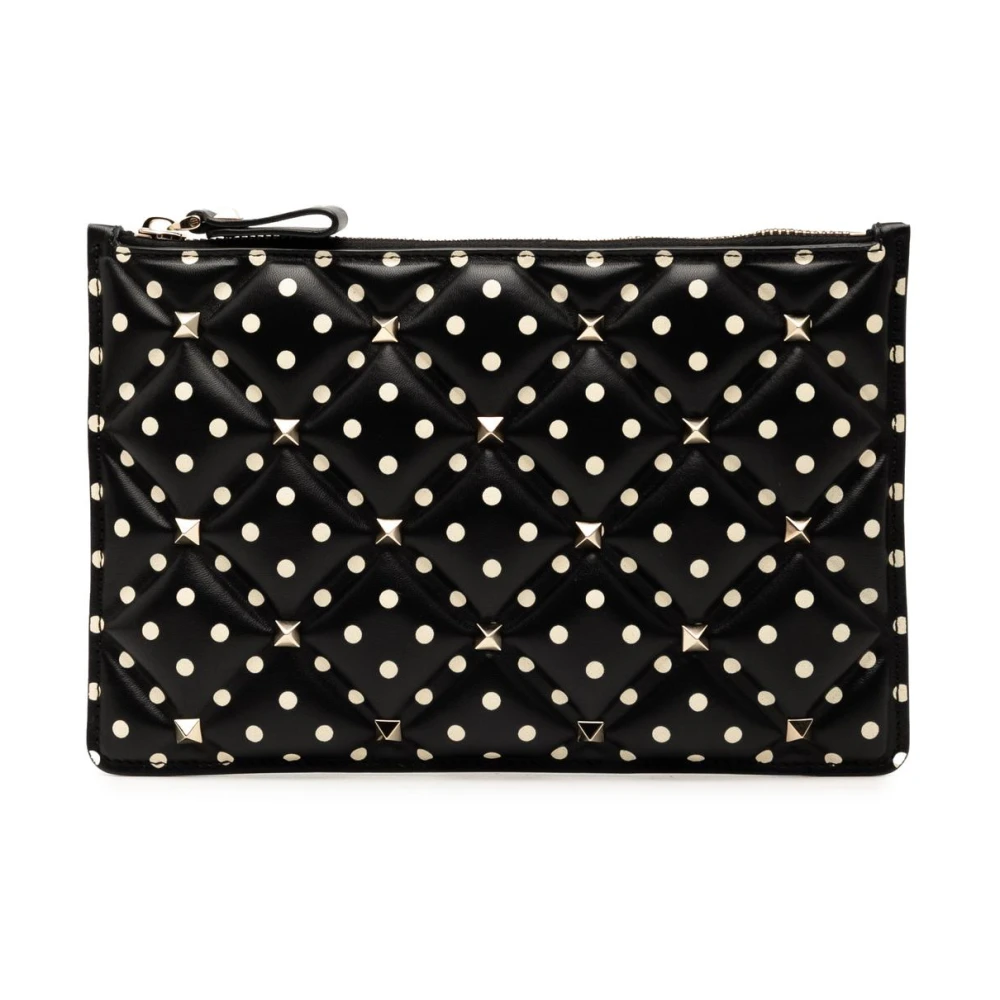 Valentino Vintage Women's Black Pre-Owned Studded Polka Dot Clutch Bag