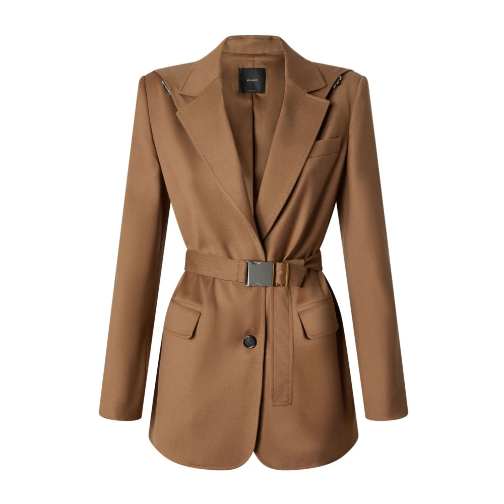 Pinko Bruine wollen blend jas met capuchon Brown Dames