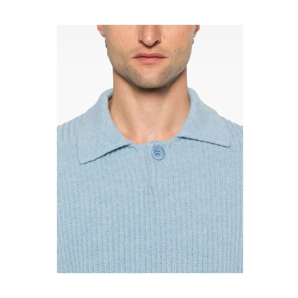 Emporio Armani Lichtblauwe Ribgebreide Polo Sweater Blue Heren