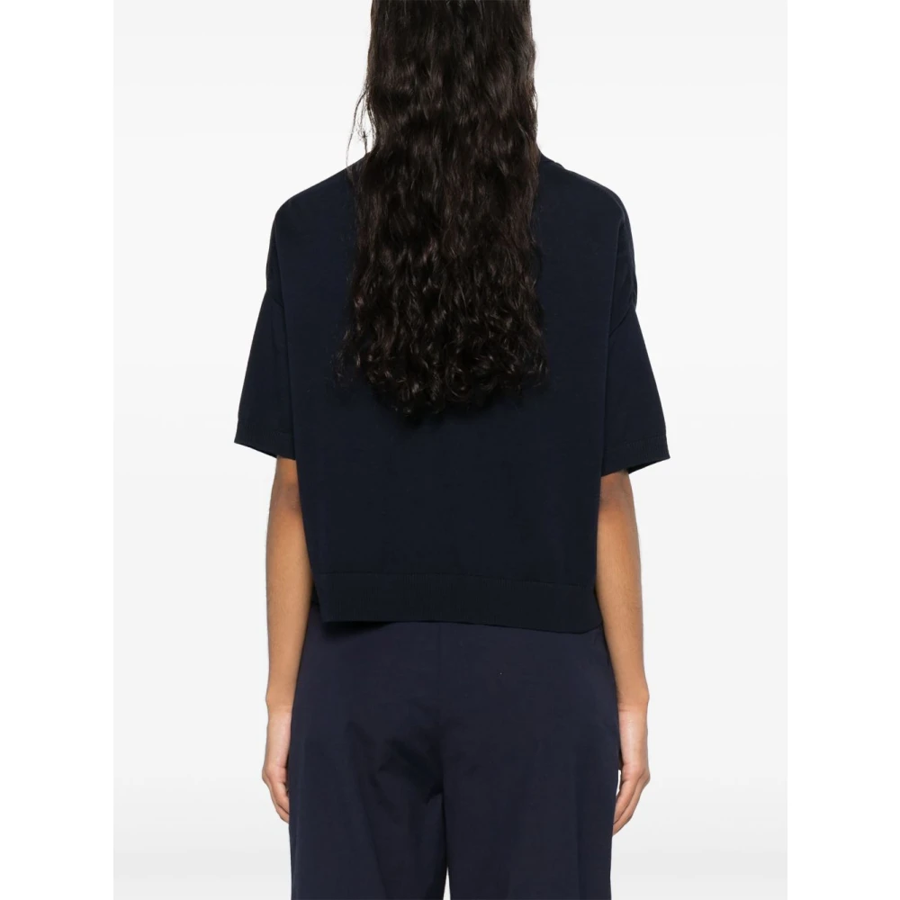 Semicouture Blauwe V-hals Drop Shoulder T-shirt Blue Dames