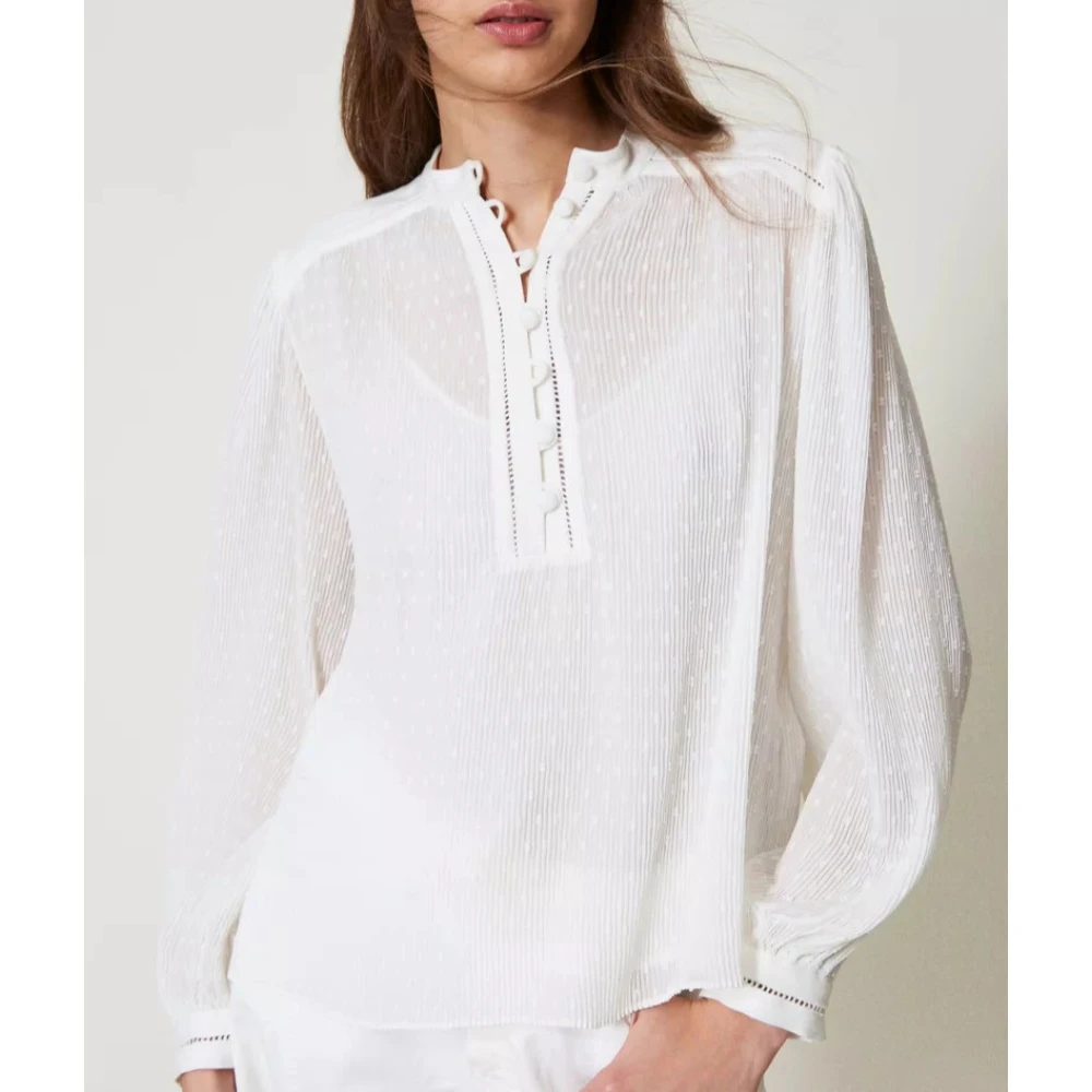 Twinset Georgette Plisse Blouse met Borduurwerk White Dames