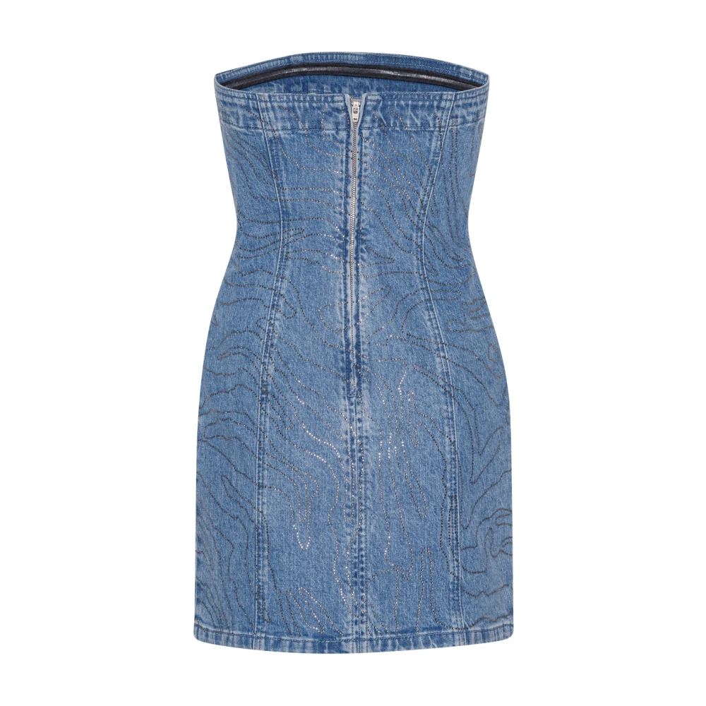 Rotate Birger Christensen Rhinestone Denim Jurk Blue Dames