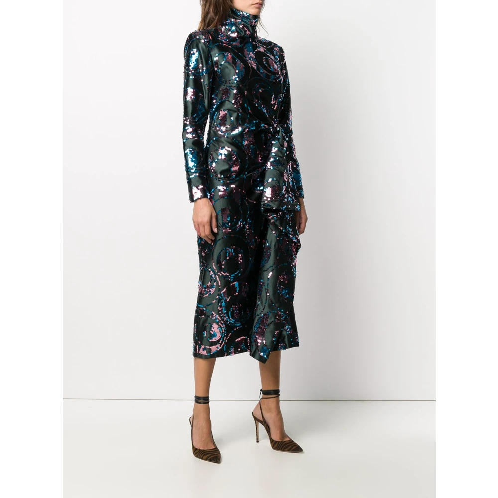 Dries Van Noten Groene Pailletten Geborduurde Jurken Green Dames