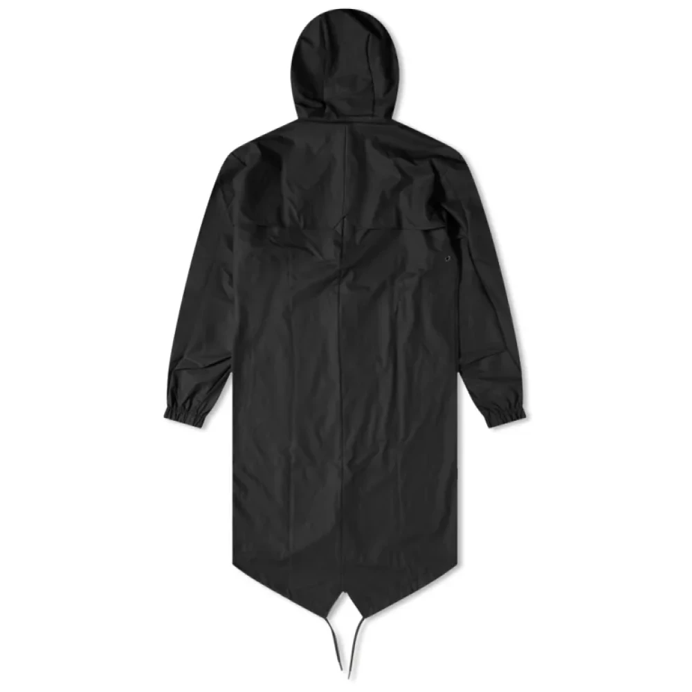 Rains Zwarte Fishtail Parka met Asymmetrische Zoom Black Unisex