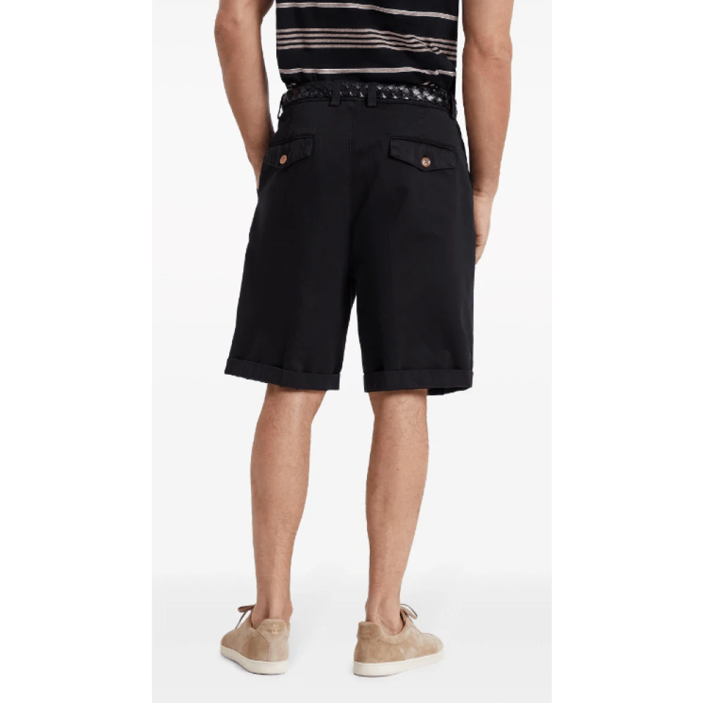 BRUNELLO CUCINELLI Zwarte Katoenen Bermuda Shorts met Plooien Black Heren