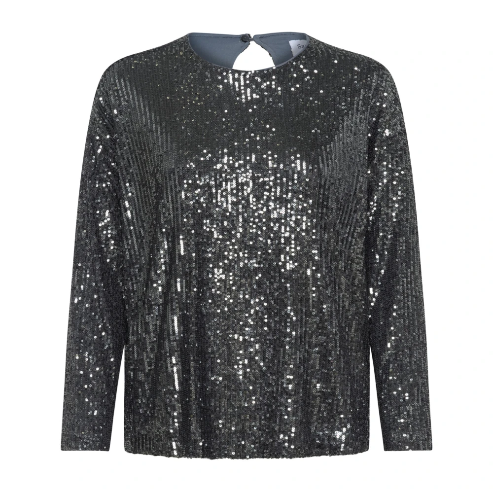 Saint Tropez Women's Gray Blouses, Xl, Grey Iron Sequin Blouse
