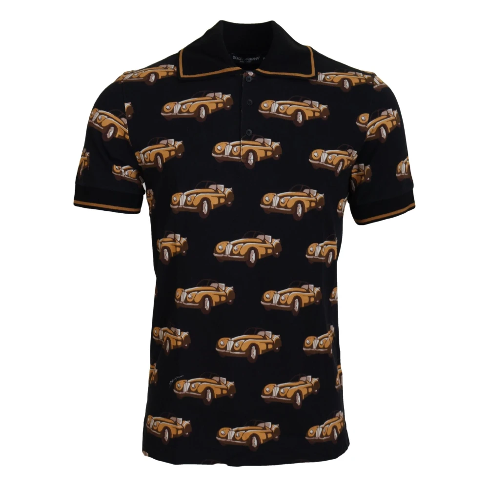 Dolce & Gabbana Polo Shirts, Male, Xs, Elegant Polo-Shirt With Car Print Black