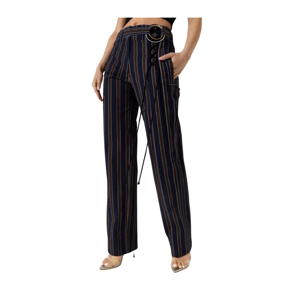 TORY BURCH Gestreepte broek met riem Brown Dames