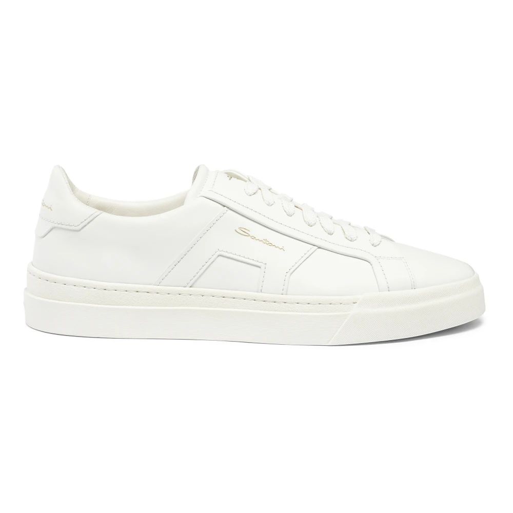 Santoni Men's White Double Buckle Sneaker - Sneakers - 9 Uk - Shoes