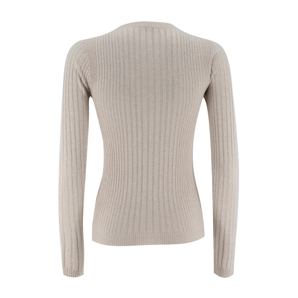PESERICO Geribbelde Ronde-Hals Trui Gray Dames