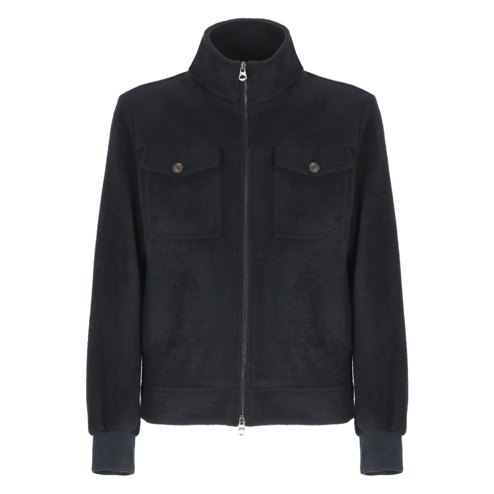Stewart Blauwe wollen blend jas met hoge kraag Blue Heren