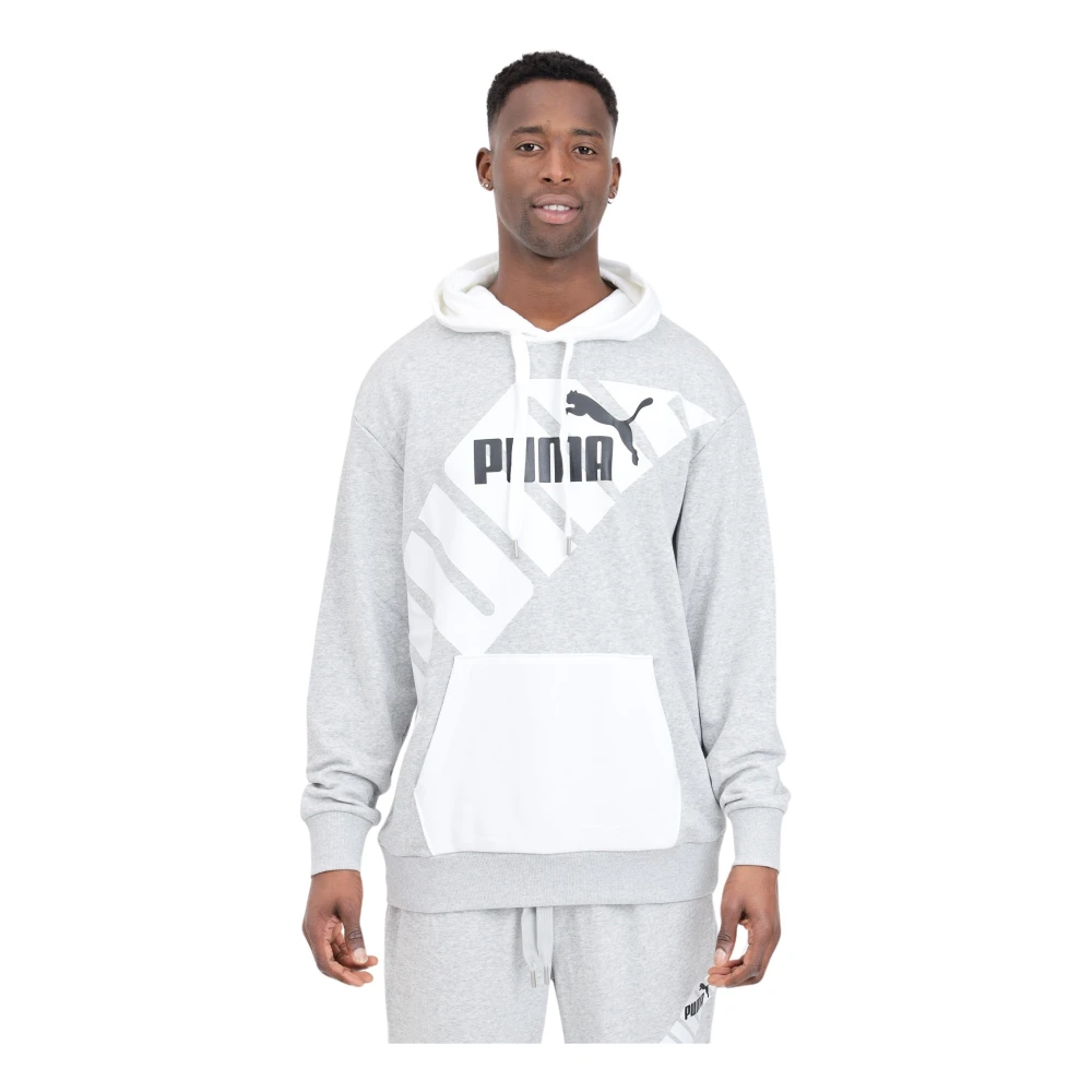 Puma Grijze en witte hoodie met grafische print Gray Heren