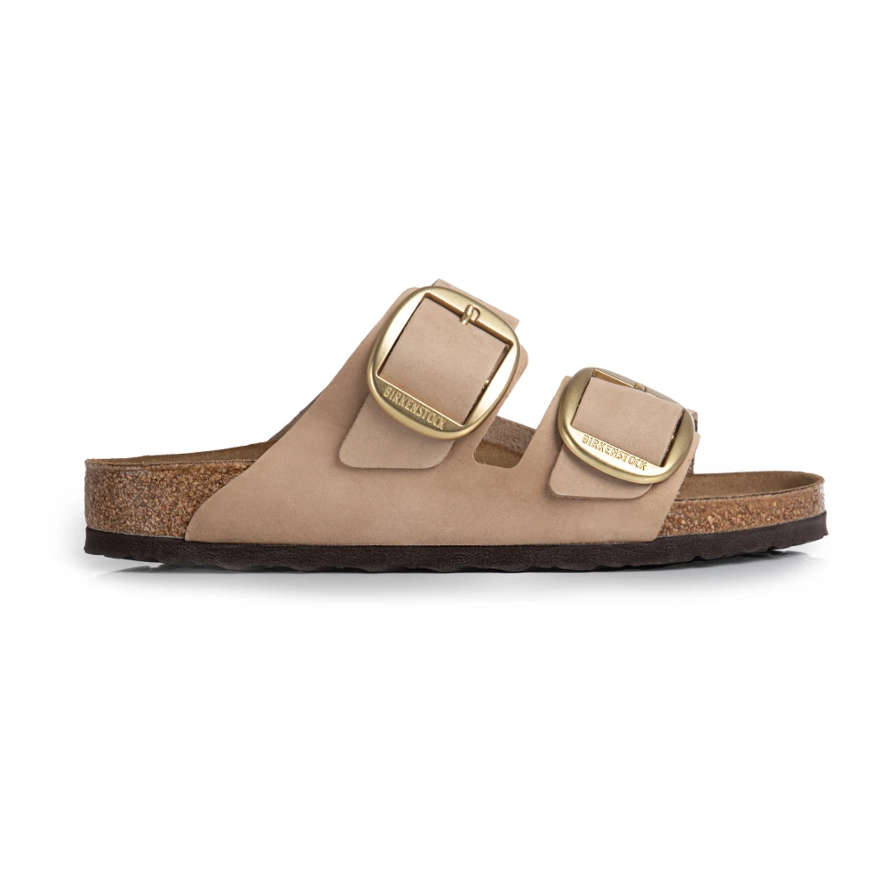 Birkenstock Women's Beige Sliders, 3 Uk, Big Buckle Nubuck Regular Sandals