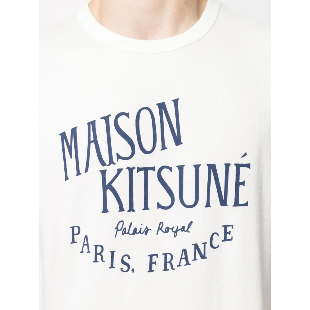 Maison Kitsuné Ecru Logo Print Katoenen T-shirt Beige Heren