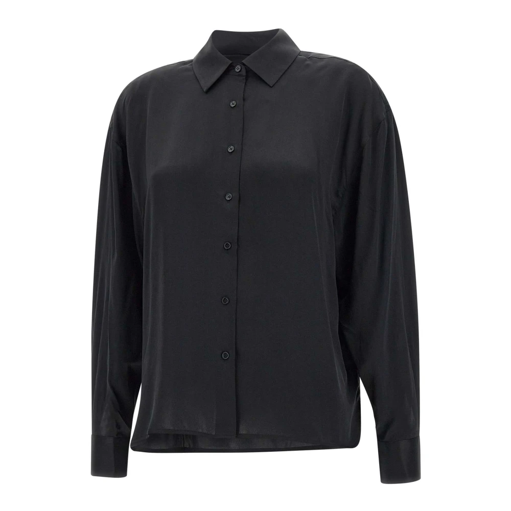 IRO Zijden Zwarte Shirt met Klassieke Kraag Black Dames