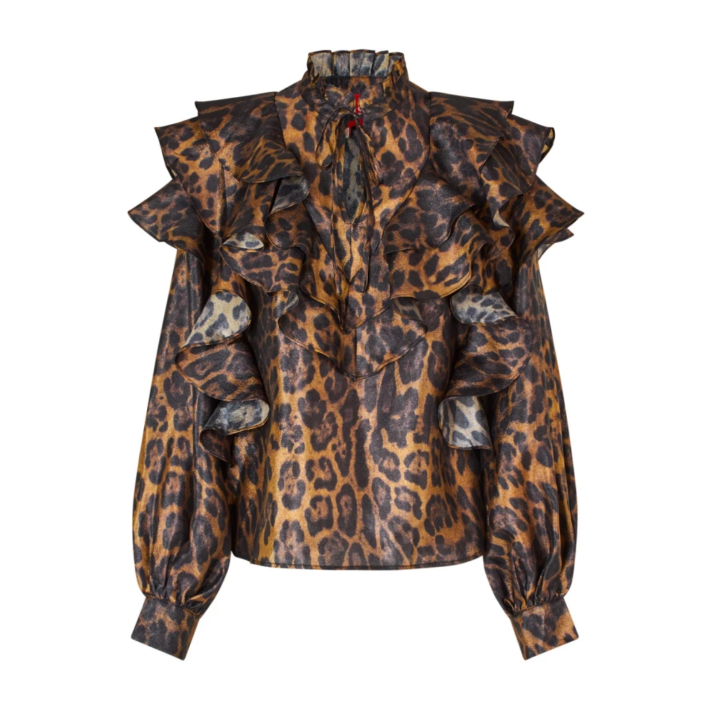 Cras Blouse met ruches en hoge hals Brown Dames