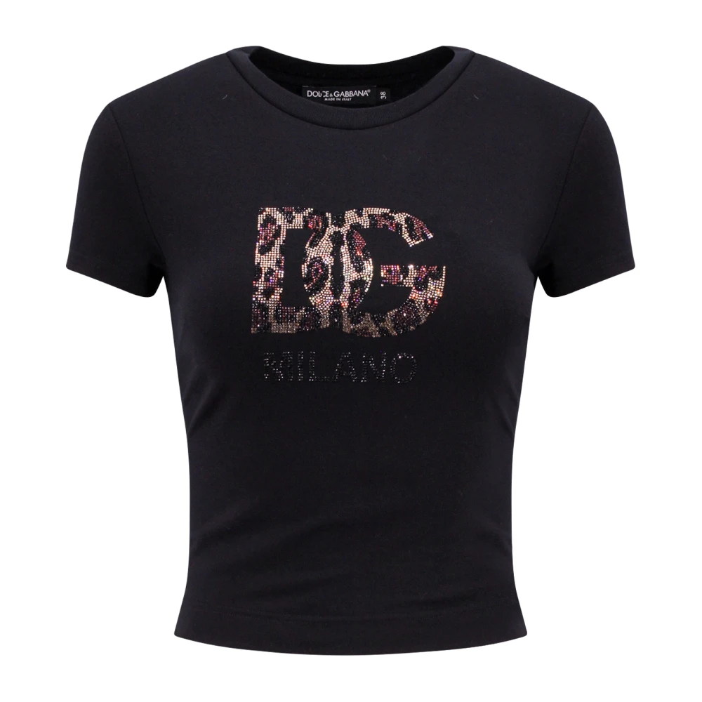 Dolce & Gabbana Svart Bomull T-Shirt med Animalier Monogram Black, Dam