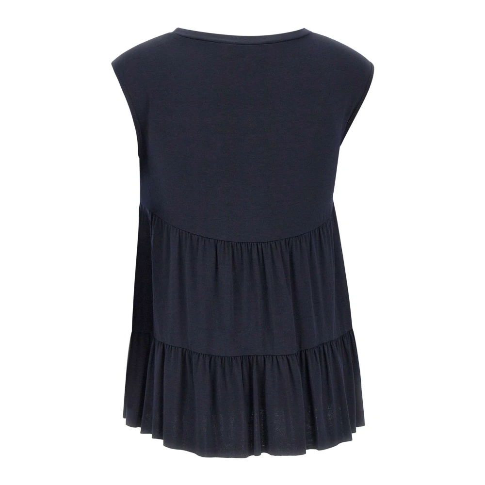 Kaos Blauwe Gerimpelde Mouwloze Dames Top Blue Dames