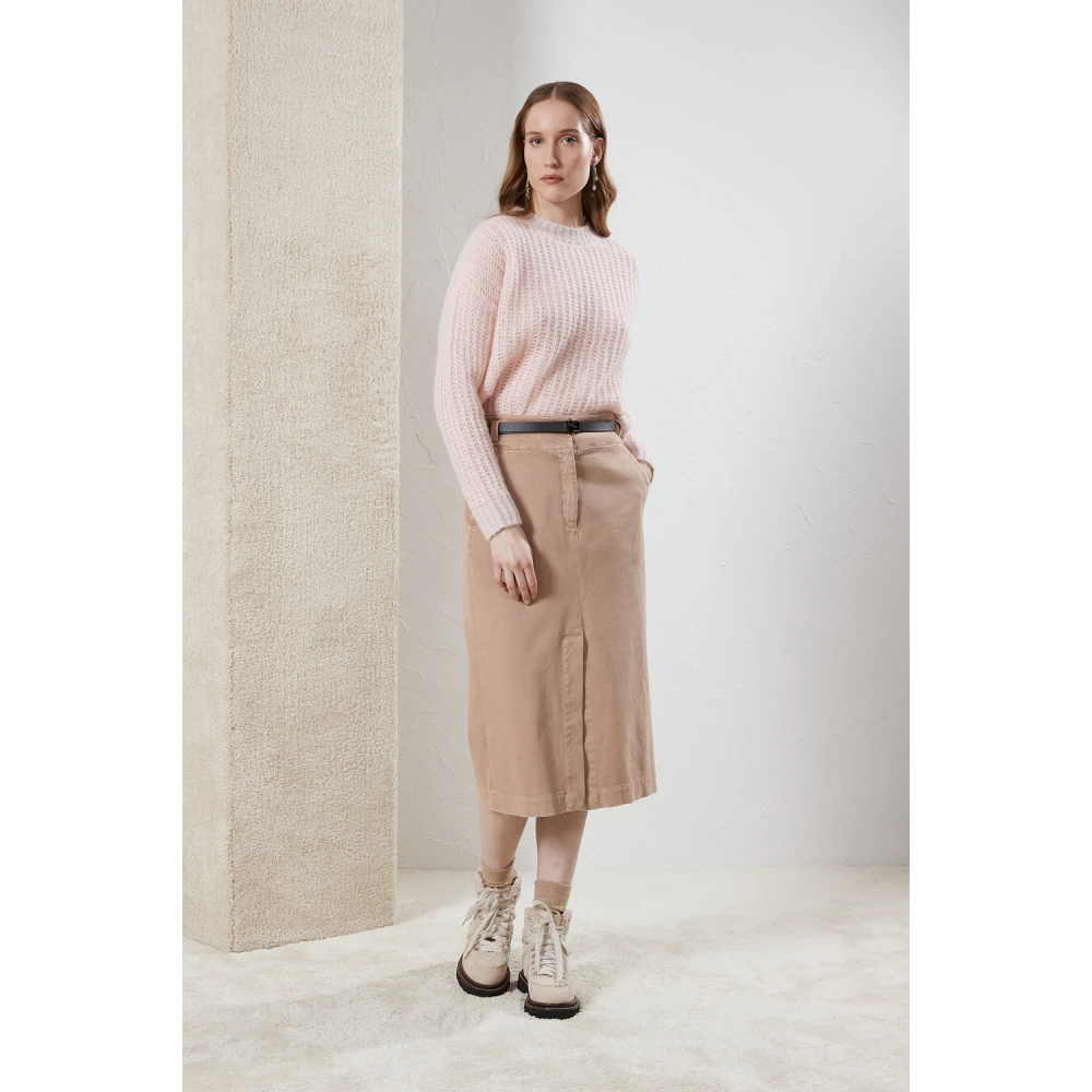PESERICO Katoenen midi-rok met riem Brown Dames