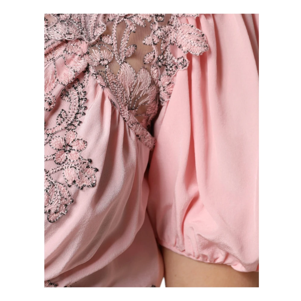 Ermanno Scervino Roze zijden midi-jurk met kant Pink Dames