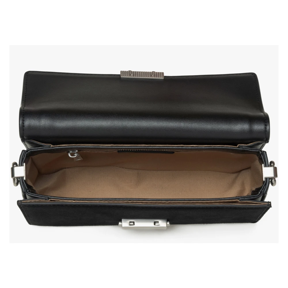 Estro Dames Kleine Zwarte Tas gemaakt van Leer en Velours met Zilveren Details Er00115769 Black Dames
