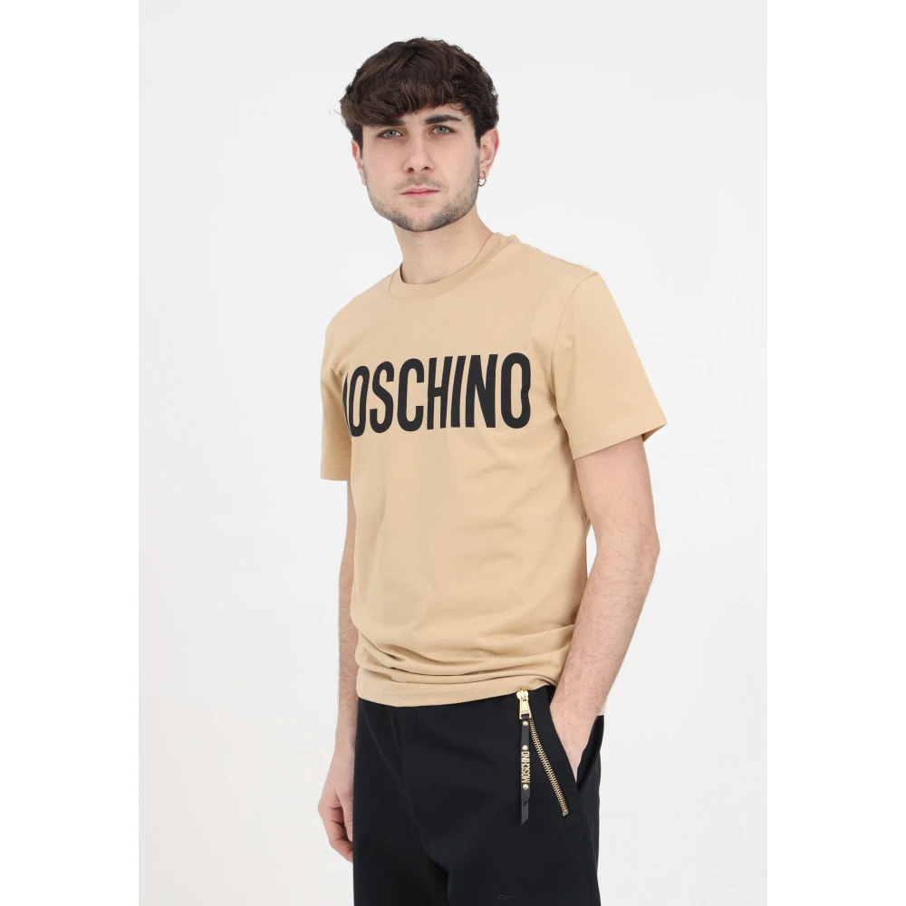 Moschino Logo Print Beige T-shirt Beige Heren