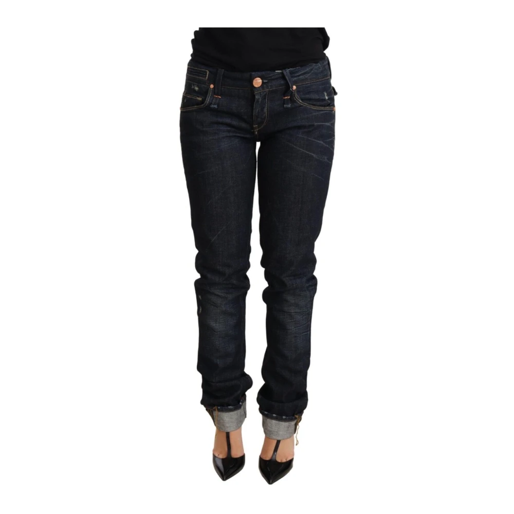Acht Women's Blue Dark Cotton Slim Fit Folded Hem Denim Trouser Jeans - Slim Fit Jeans - W26 - Jeans