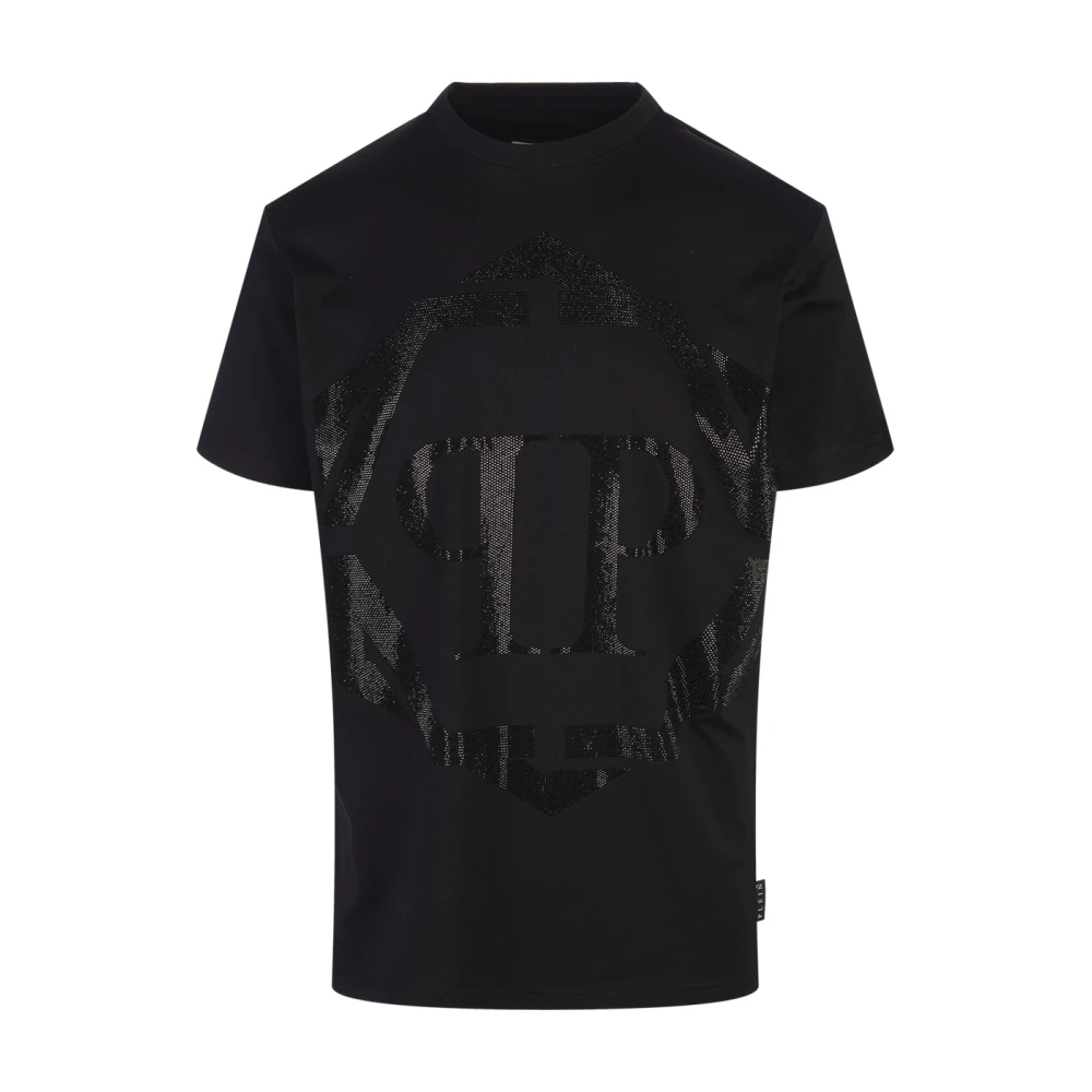 Philipp Plein Zwart T-shirt met kristalversierd logo Black Heren