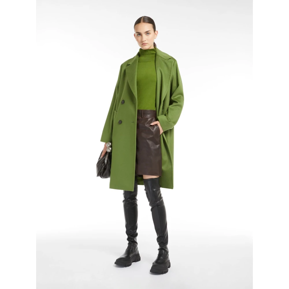 Max Mara Weekend Groene dubbelrijige wollen jas Green Dames