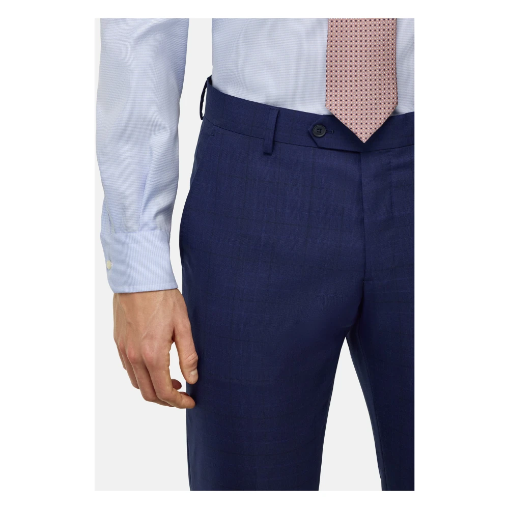 Boggi Milano Prince of Wales-ruit Stretch Wollen Pak Blue Heren