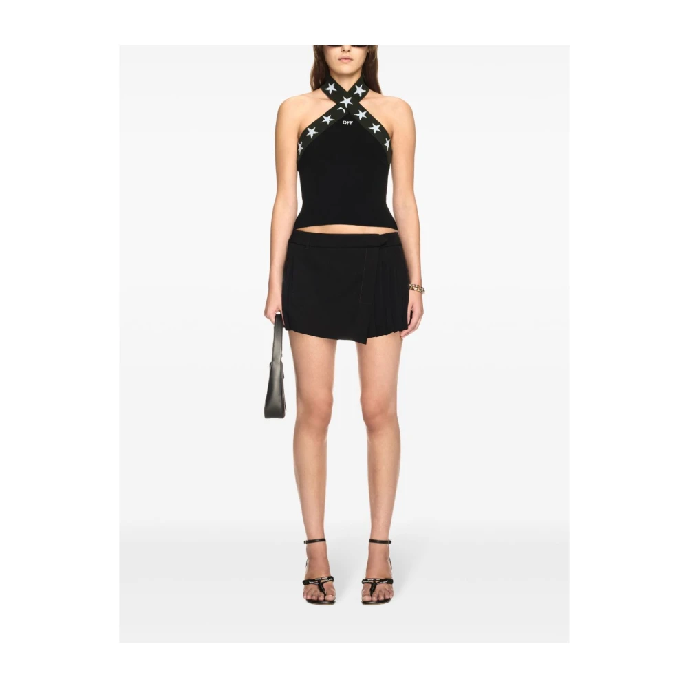 Off White Zwarte Rok met Plooien Black Dames