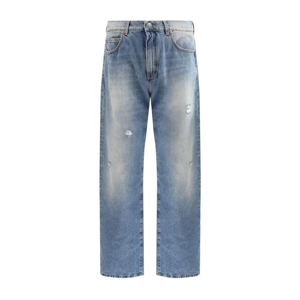 Balmain Hoge Taille Ripped Jeans Blue Heren