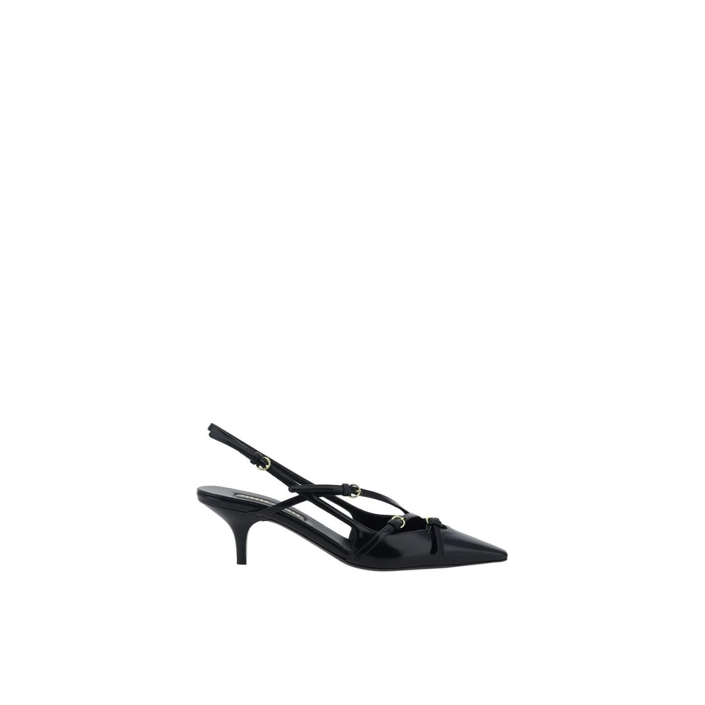 Miu Miu Läder Kitten Heel Pumps med Remmar Black, Dam