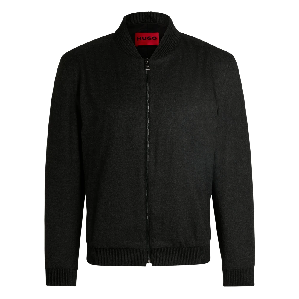 Hugo Men's Black Cardigans, S, Mottled Flannel Jacket With Blouson Collar