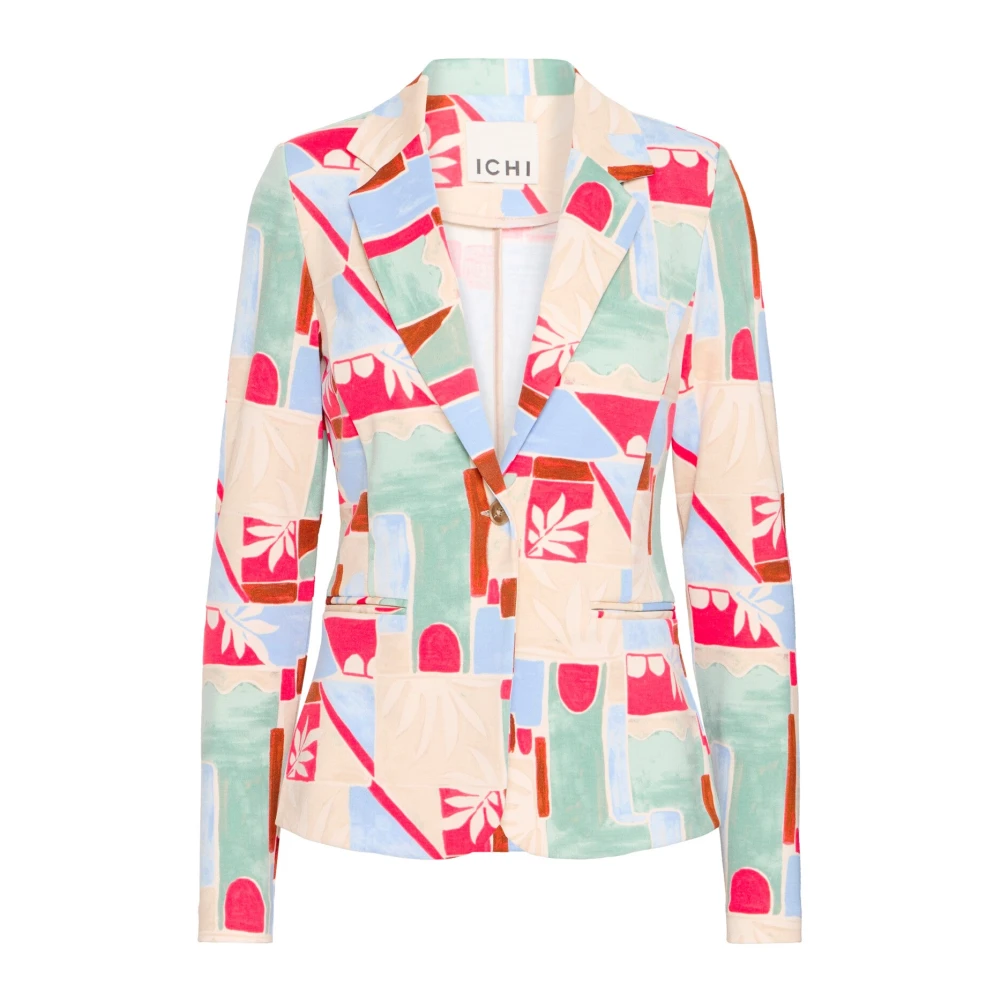 Ichi Women's Multicolor Blazers, M, Classic Blazer Multi Tile Print Jacket