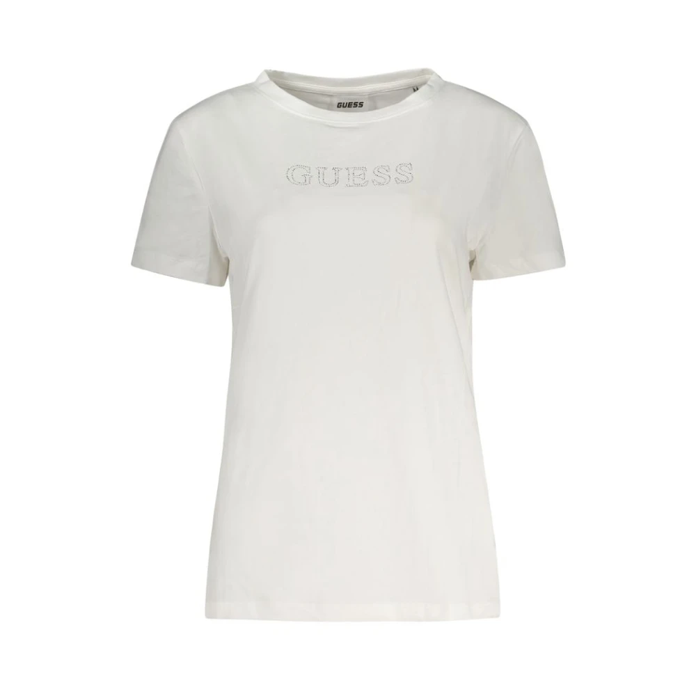 Guess Women's White Short-Sleeve T-Shirt With Rhinestone Details - T-Shirts - Xl - Tops